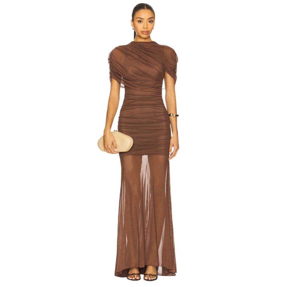 Amanda Uprichard Brown Ruched Maxi Dress